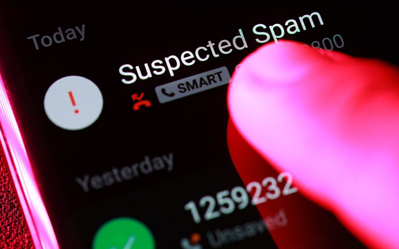 Close up Suspected Spam call on a smartphone. Cybercriminals pre
